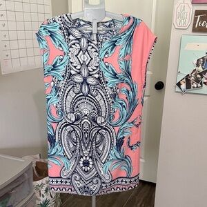 Black Bead Pink and Blue Patterned Dress